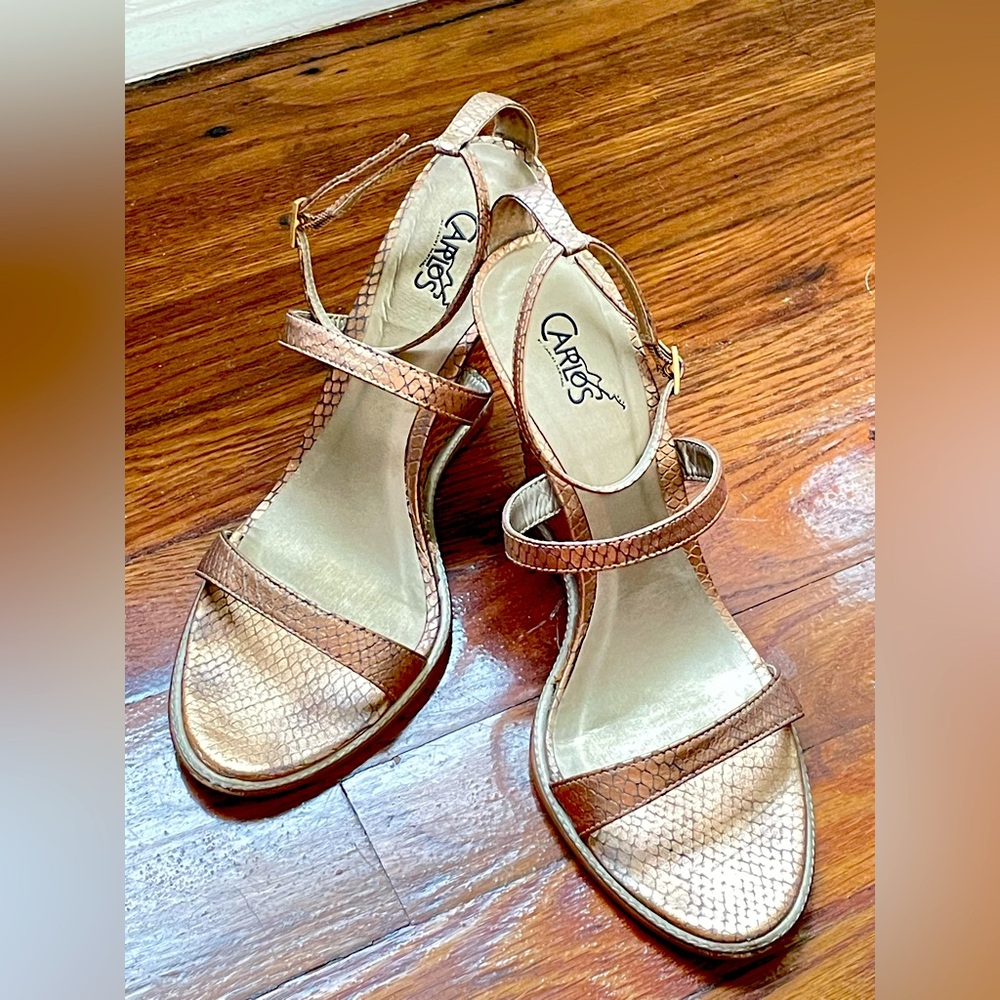 Carlos Santana strappy snakeskin-embossed 4 1/2” wedge heels